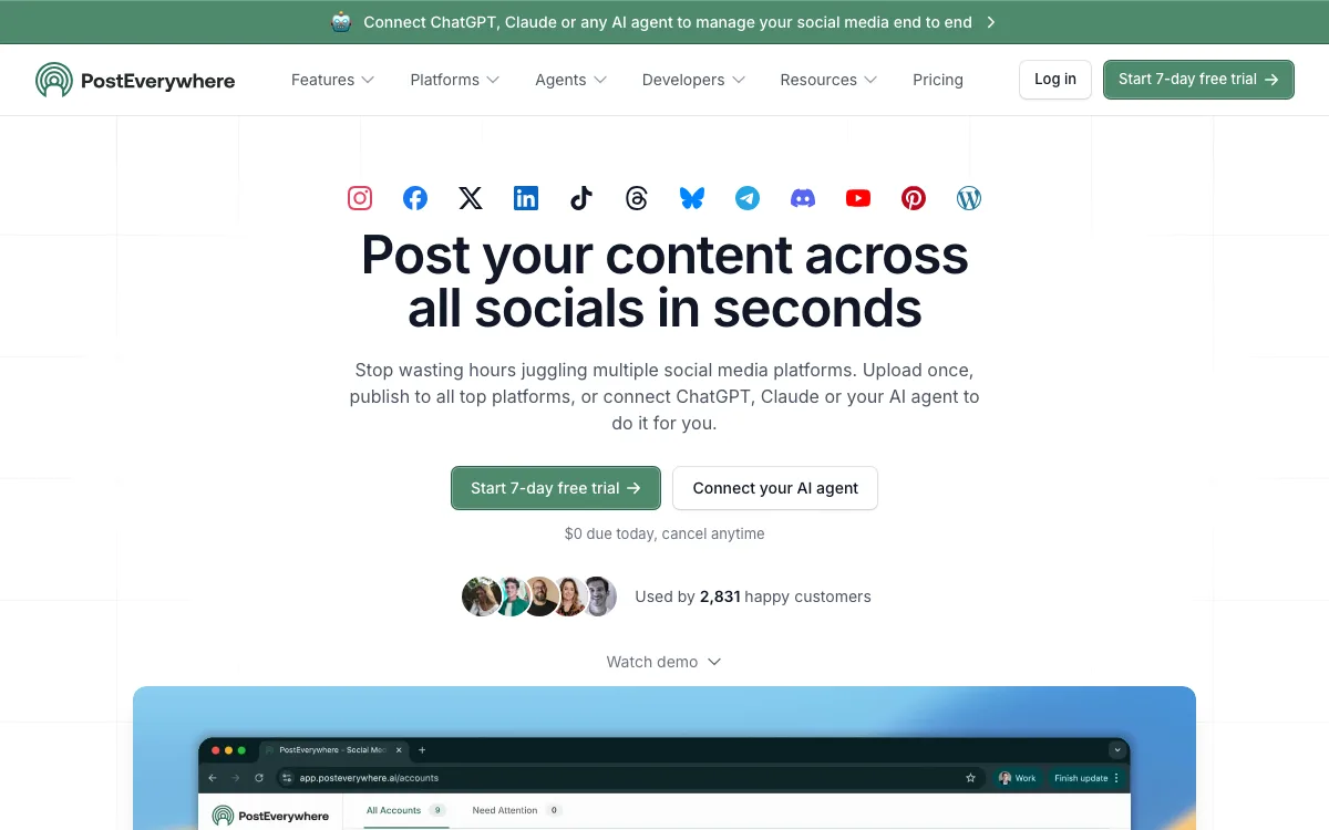 PostEverywhere.ai homepage screenshot
