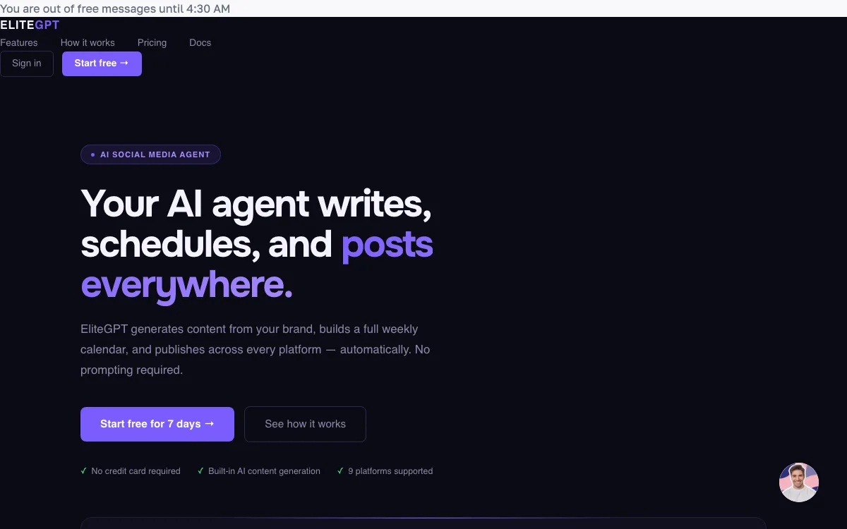 EliteGPT homepage screenshot