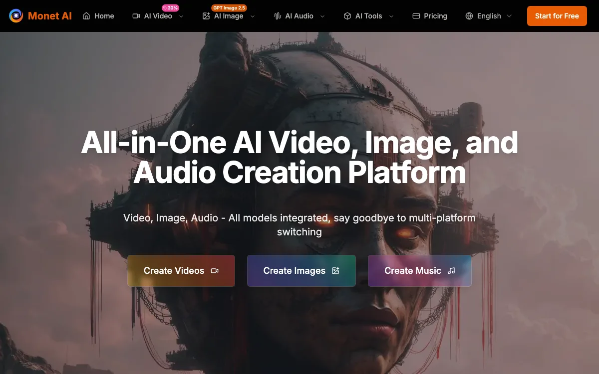 Monet AI homepage screenshot
