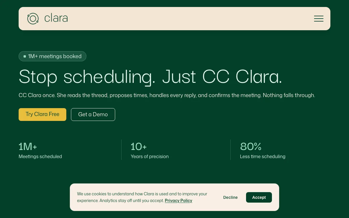 Clara AI homepage screenshot