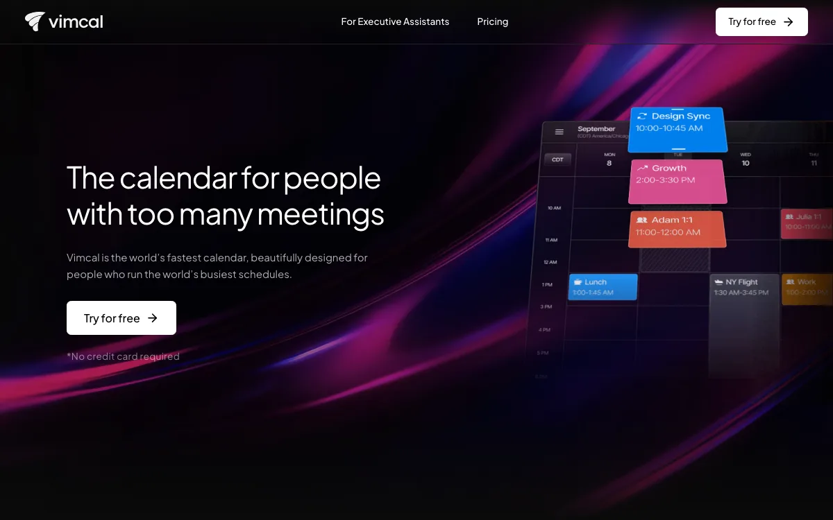 Vimcal homepage screenshot