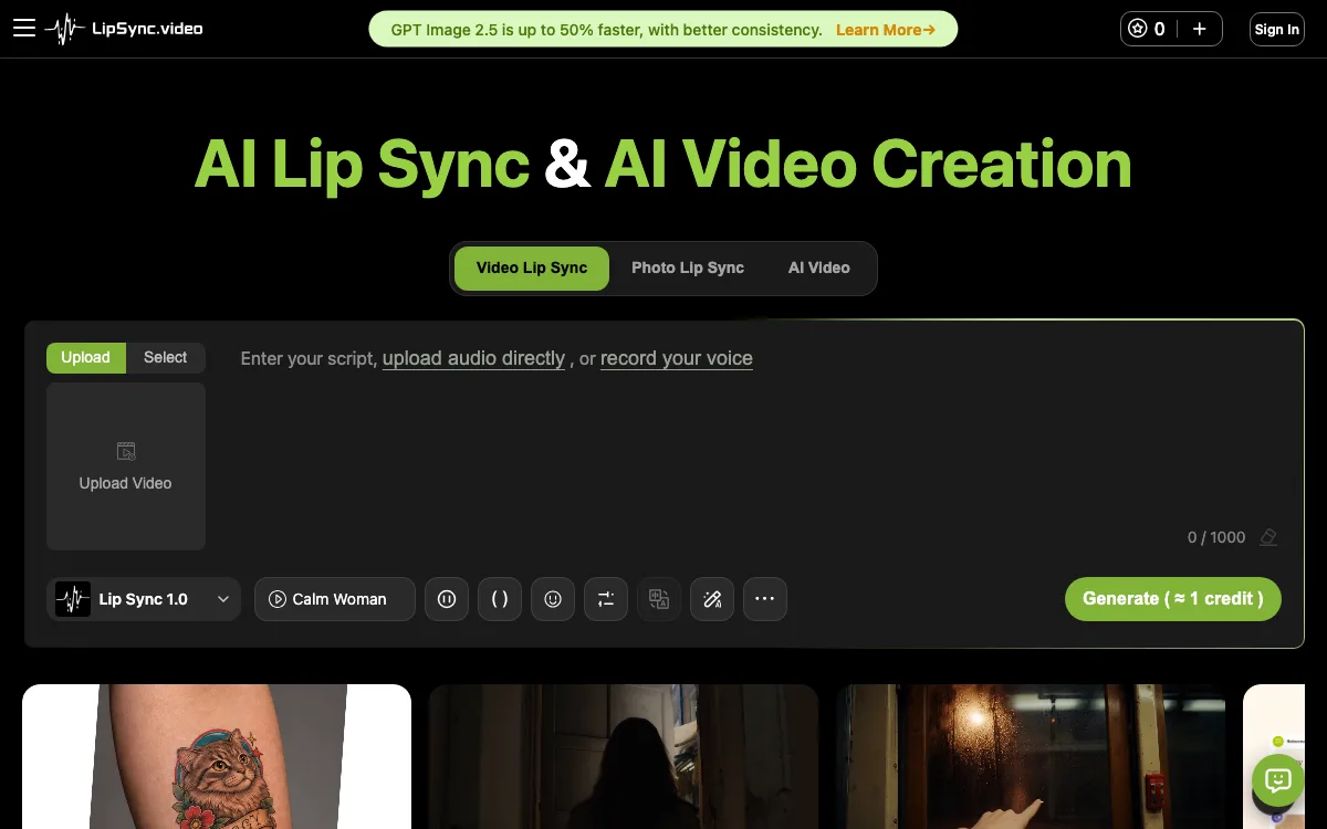LipSync Video homepage screenshot