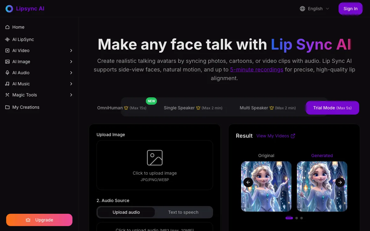 LipsyncAI.net homepage screenshot