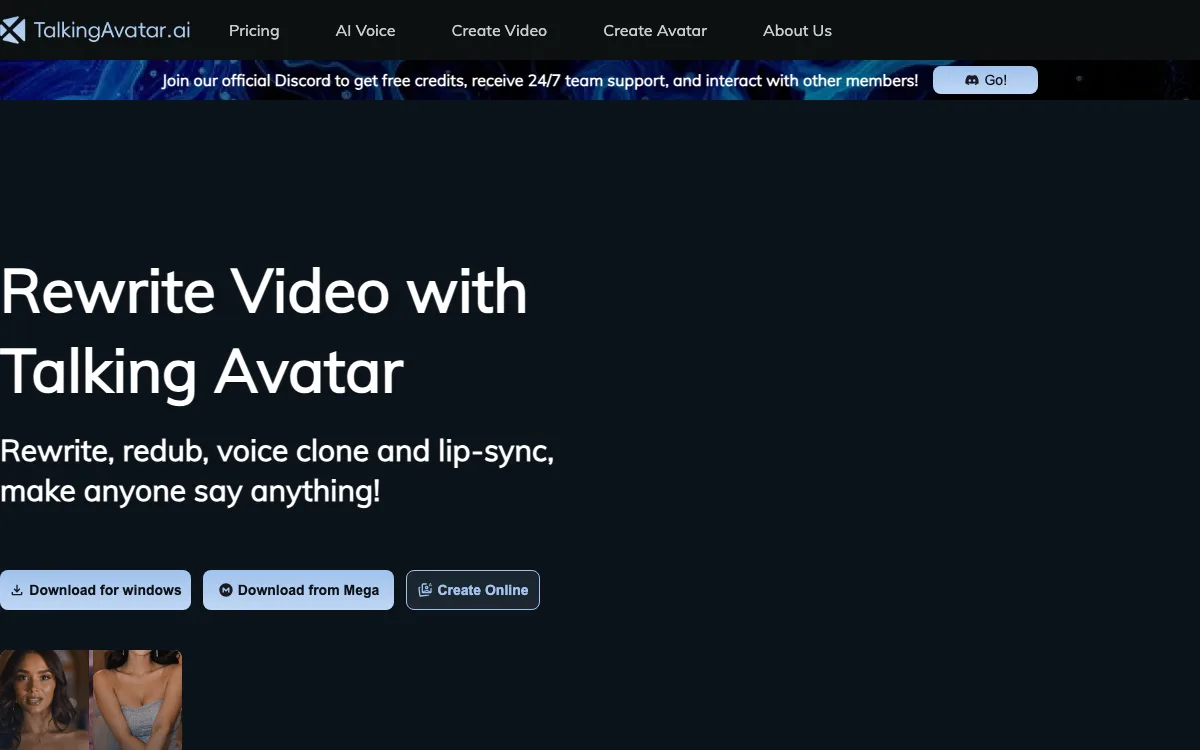 Talking Avatar AI homepage screenshot