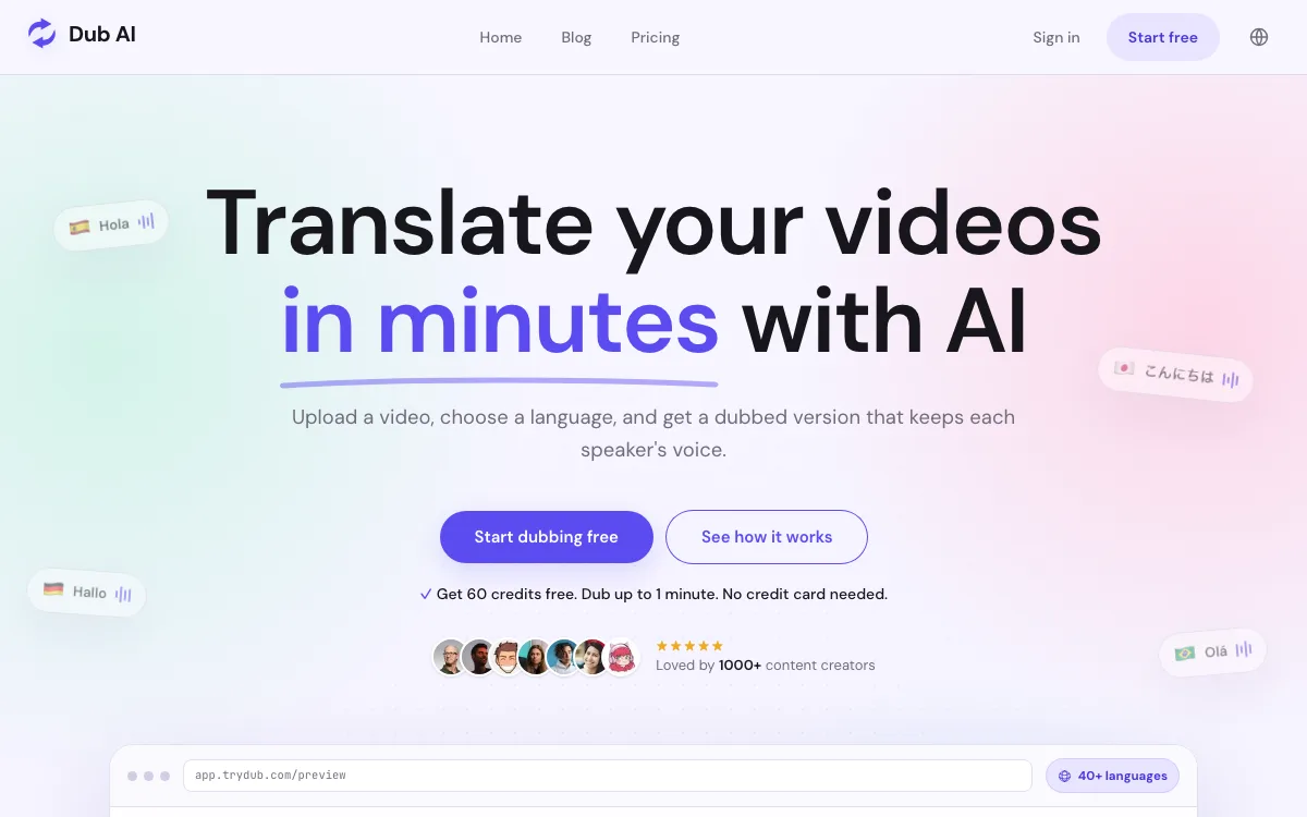 Dub AI homepage screenshot