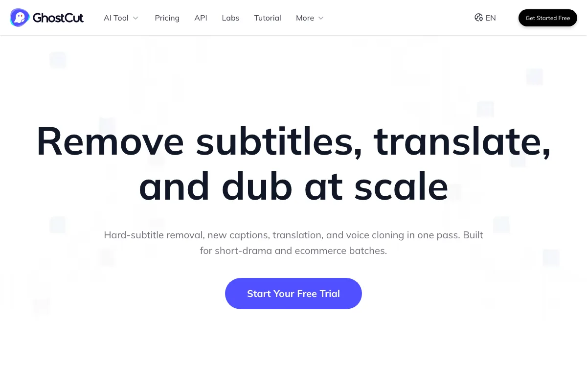 GhostCut homepage screenshot