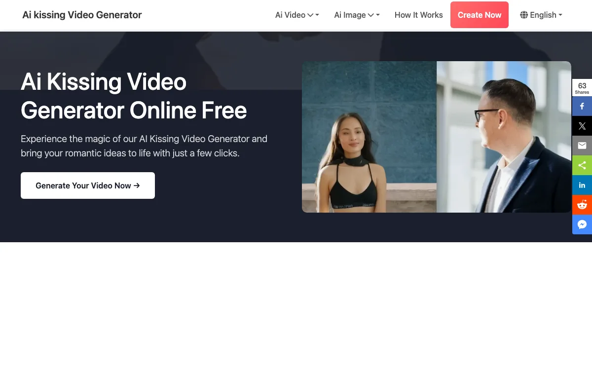 AI Kissing Video Generator Free homepage screenshot