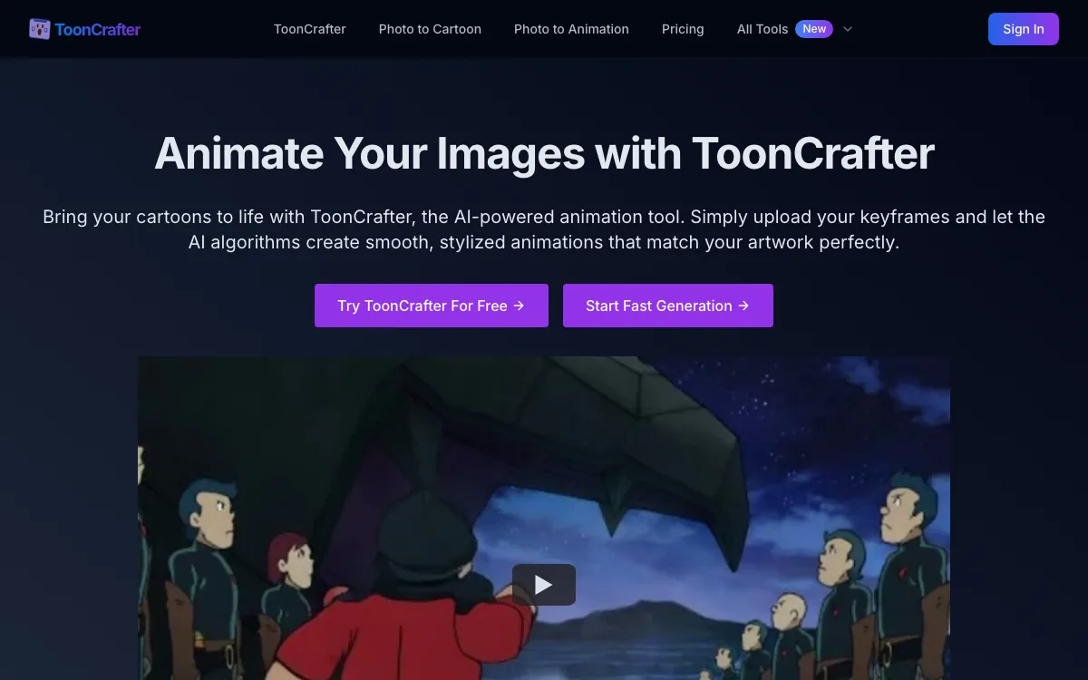 ToonCrafter homepage screenshot