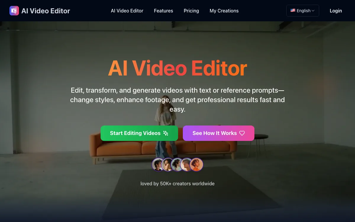AI Video Editor homepage screenshot