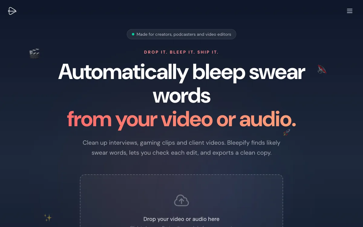 Bleepify homepage screenshot