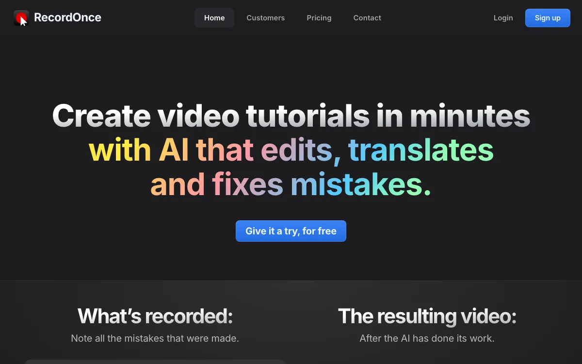 Record Once homepage screenshot