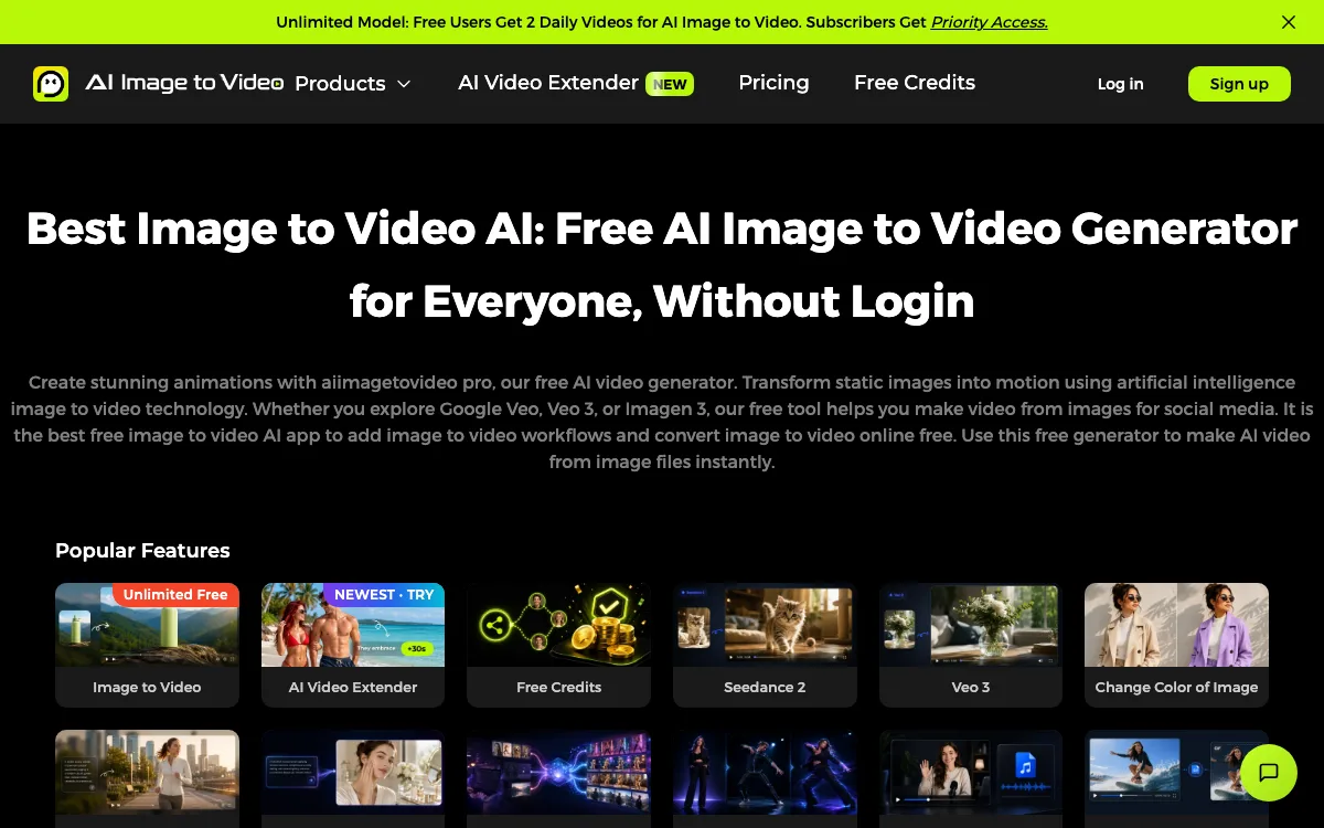 AIimageToVideo.pro homepage screenshot