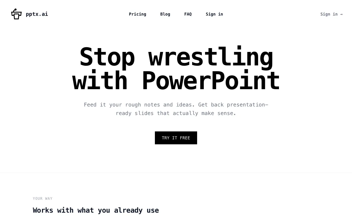 PPTX homepage screenshot