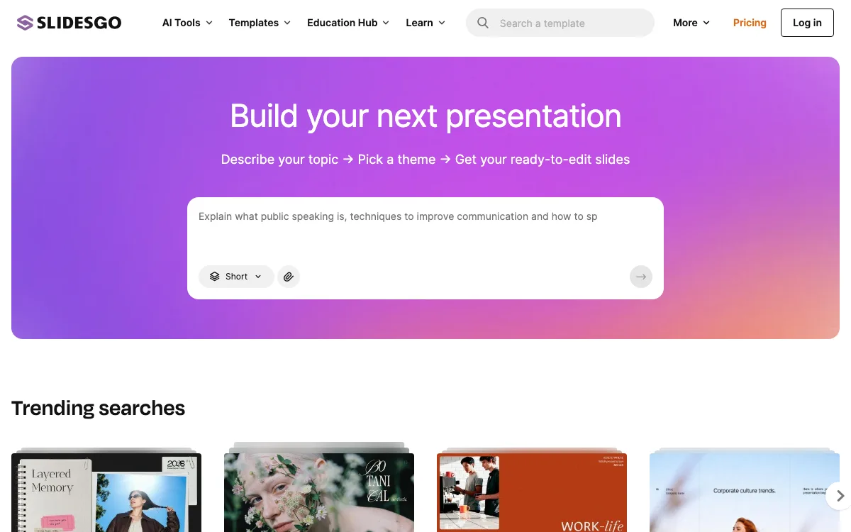 SlidesGo homepage screenshot