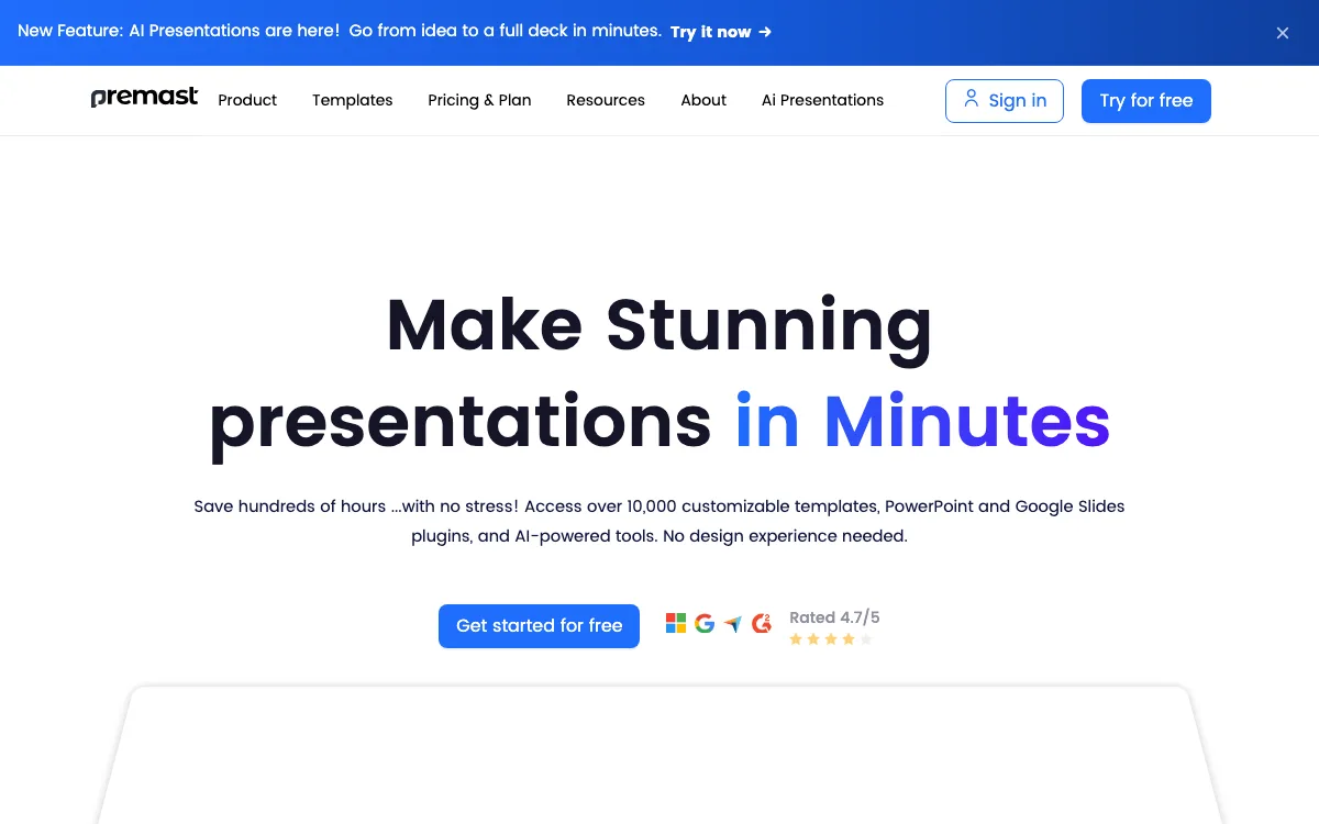 Premast AI Assistant homepage screenshot