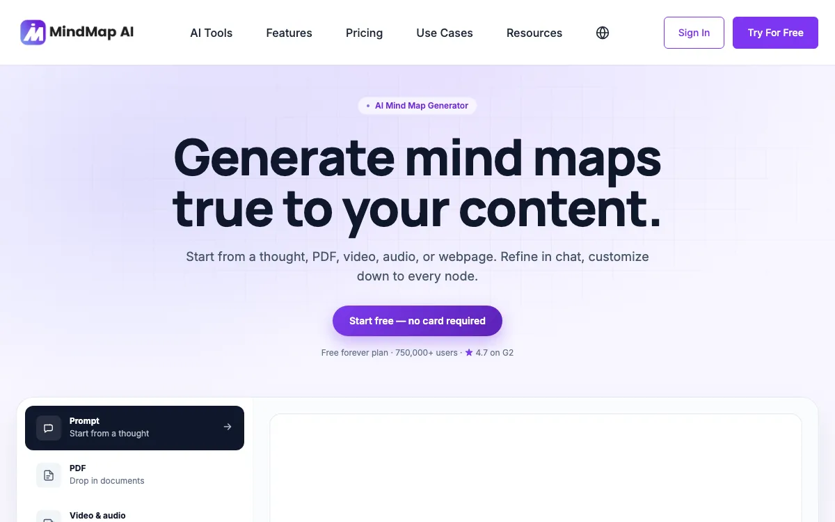 MindMap AI homepage screenshot
