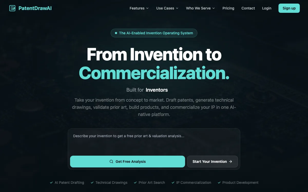 PatentDrawAI homepage screenshot