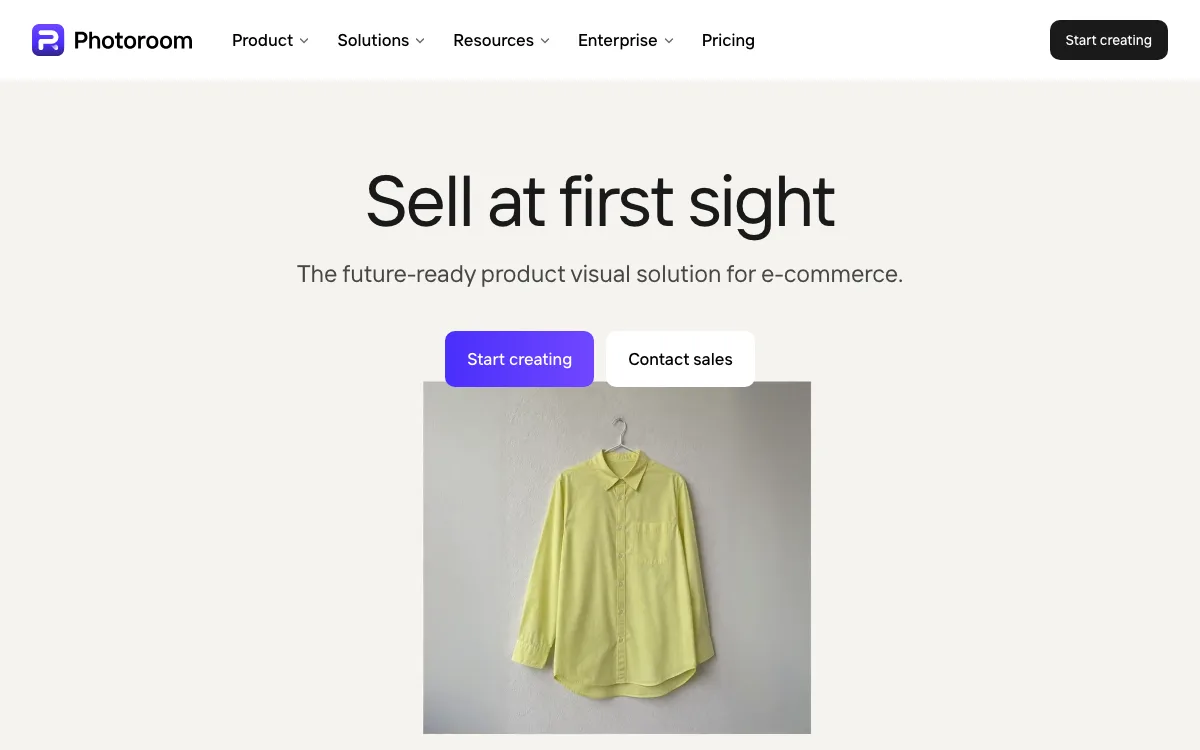 PhotoRoom homepage screenshot