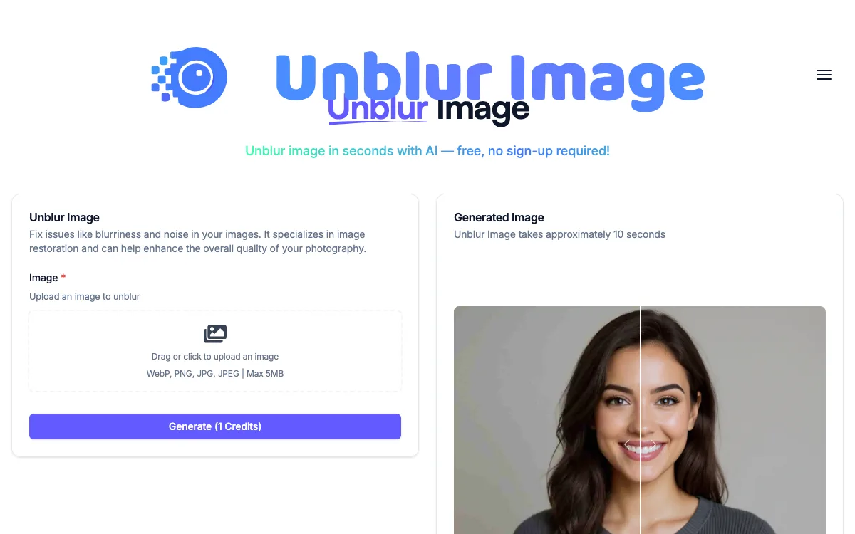 Unblur Img AI homepage screenshot