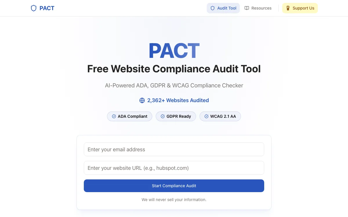 PACT | Free Compliance Audit homepage screenshot