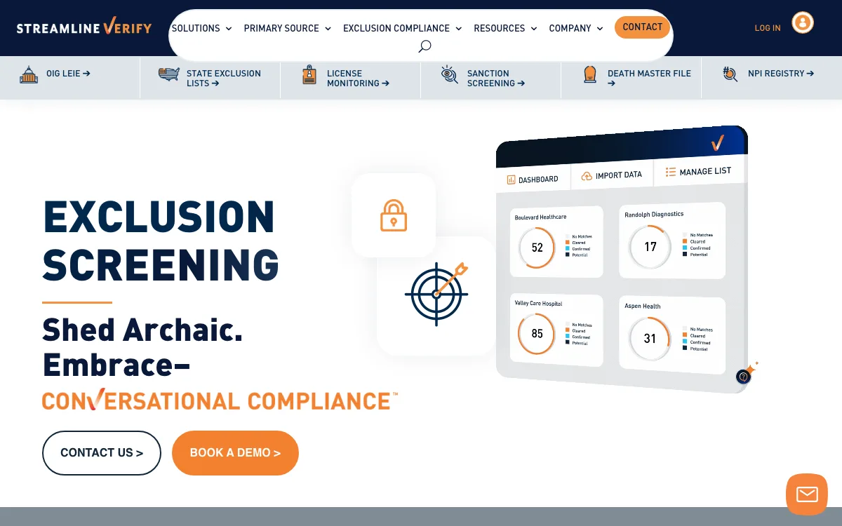 Streamline Verify homepage screenshot