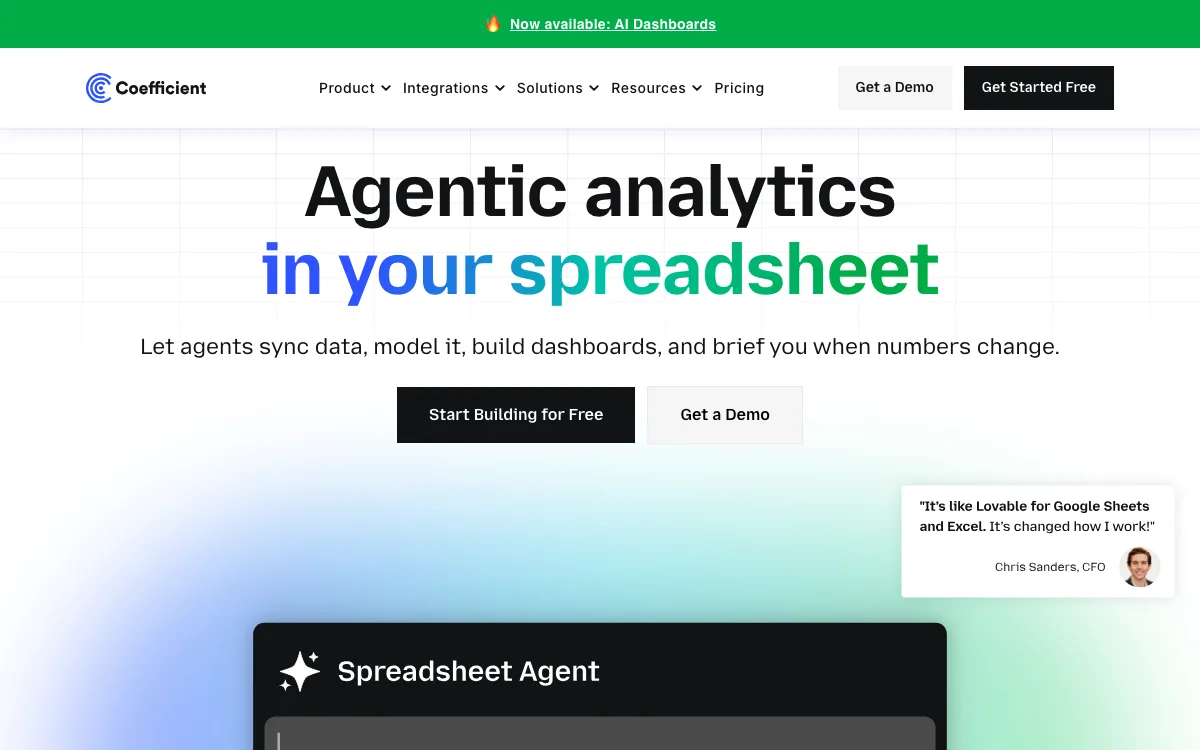Coefficient homepage screenshot