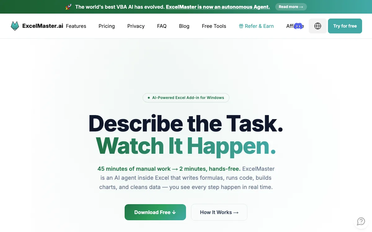 Excel Master homepage screenshot