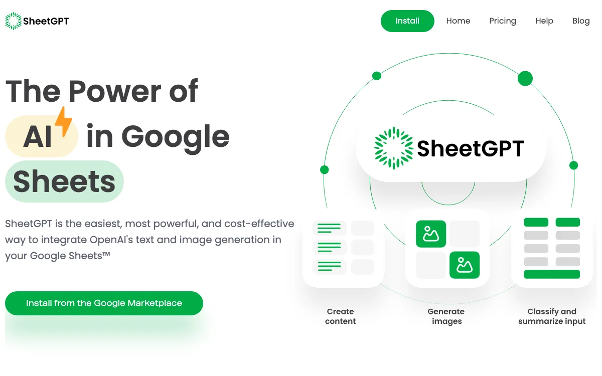 SheetGPT homepage screenshot
