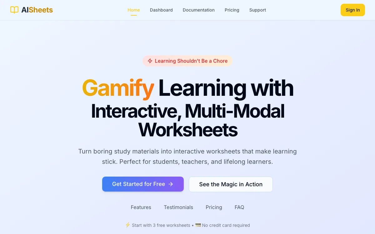 AISheetsv2.0 homepage screenshot