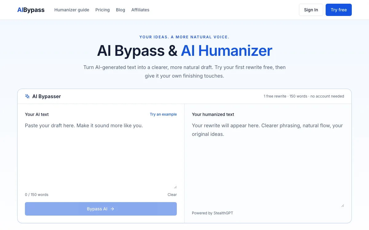 AI Bypass homepage screenshot