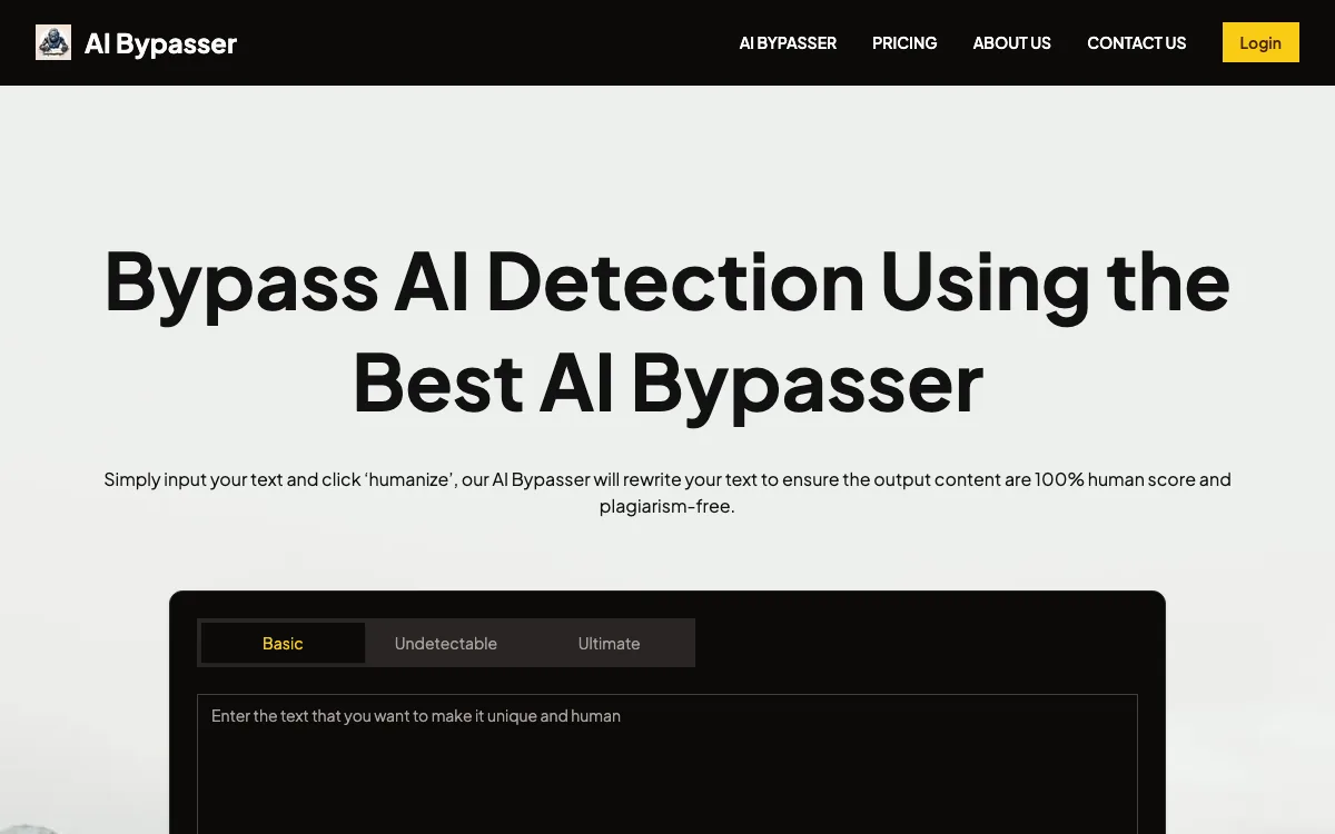 AI Bypasser AI homepage screenshot