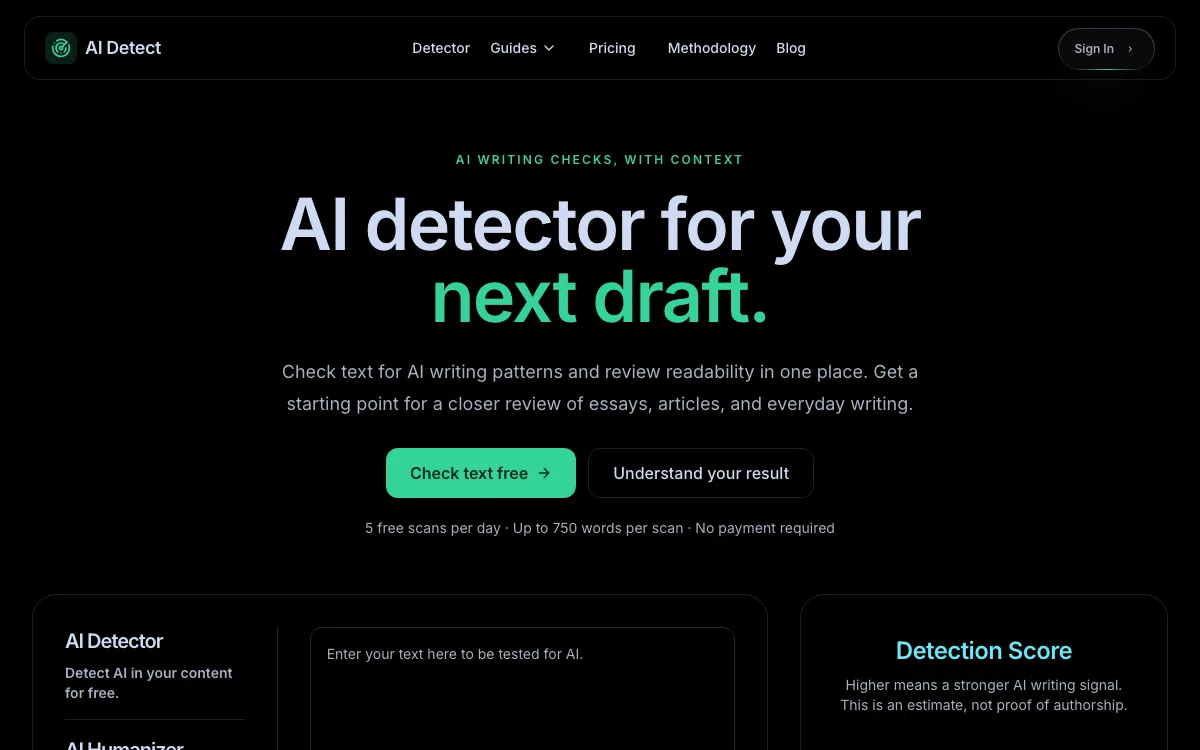 AI Detect homepage screenshot