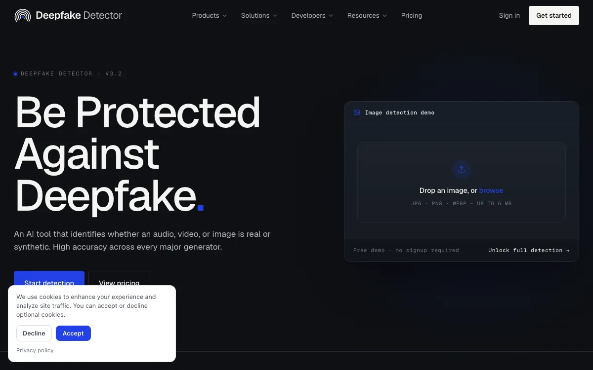 Deepfake Detector homepage screenshot