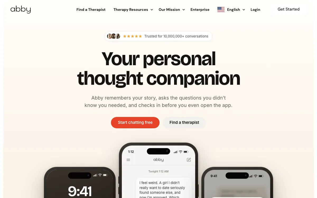 Abby - Your AI Therapist homepage screenshot