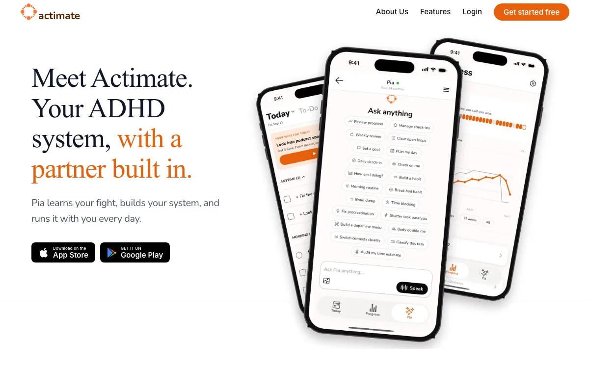 Actimate homepage screenshot