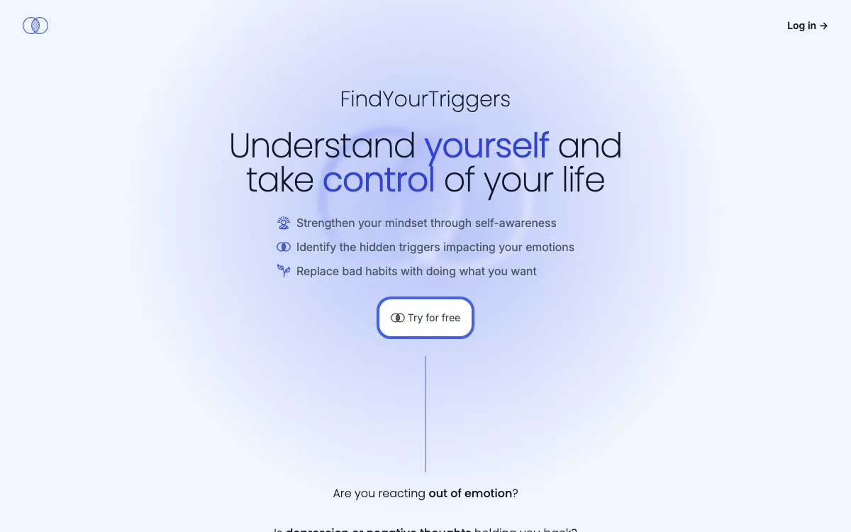 FindYourTriggers homepage screenshot