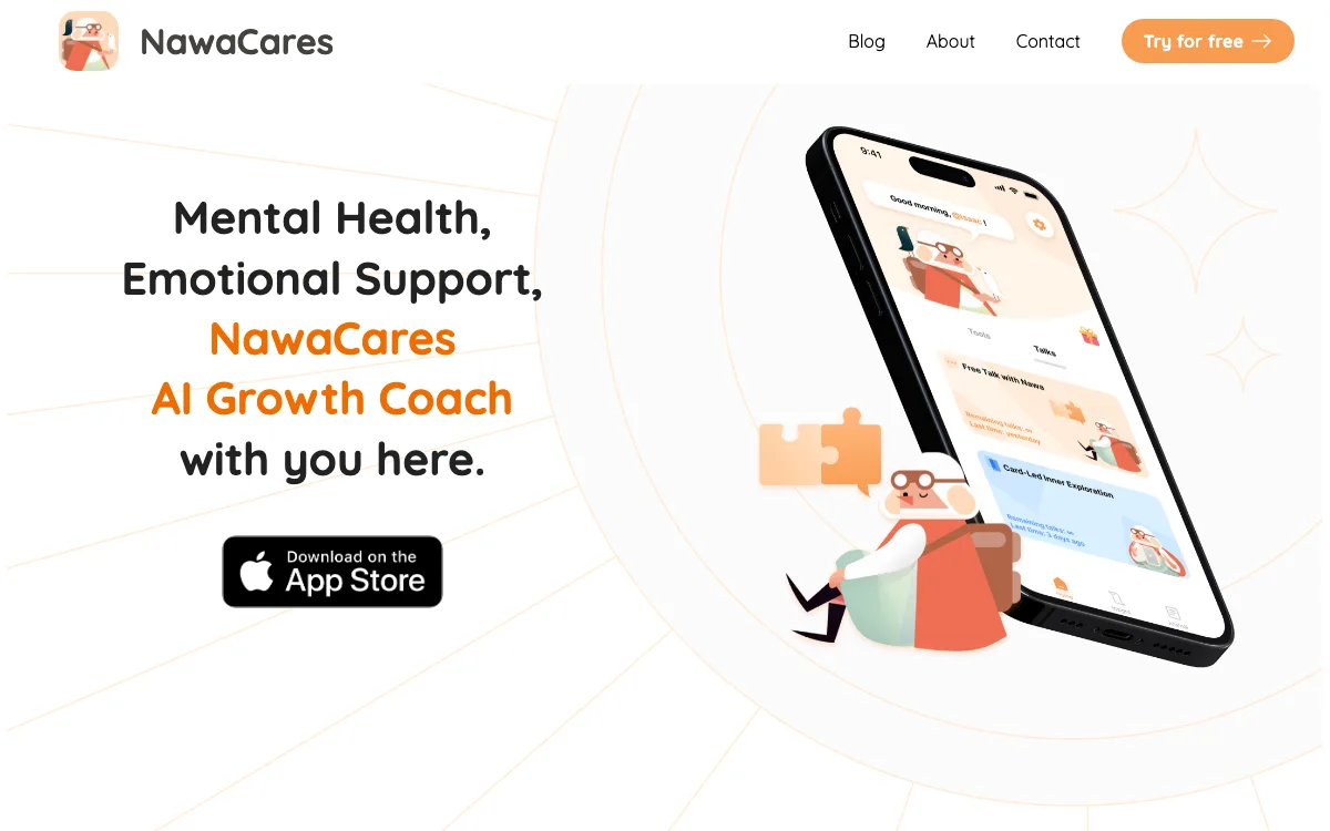 NawaCares: AI Therapy & Journal homepage screenshot