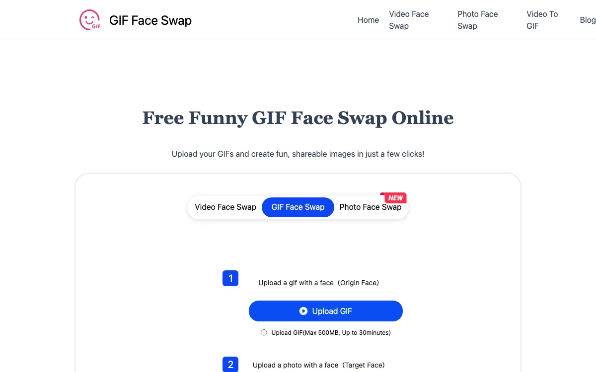 GIF Face Swap homepage screenshot