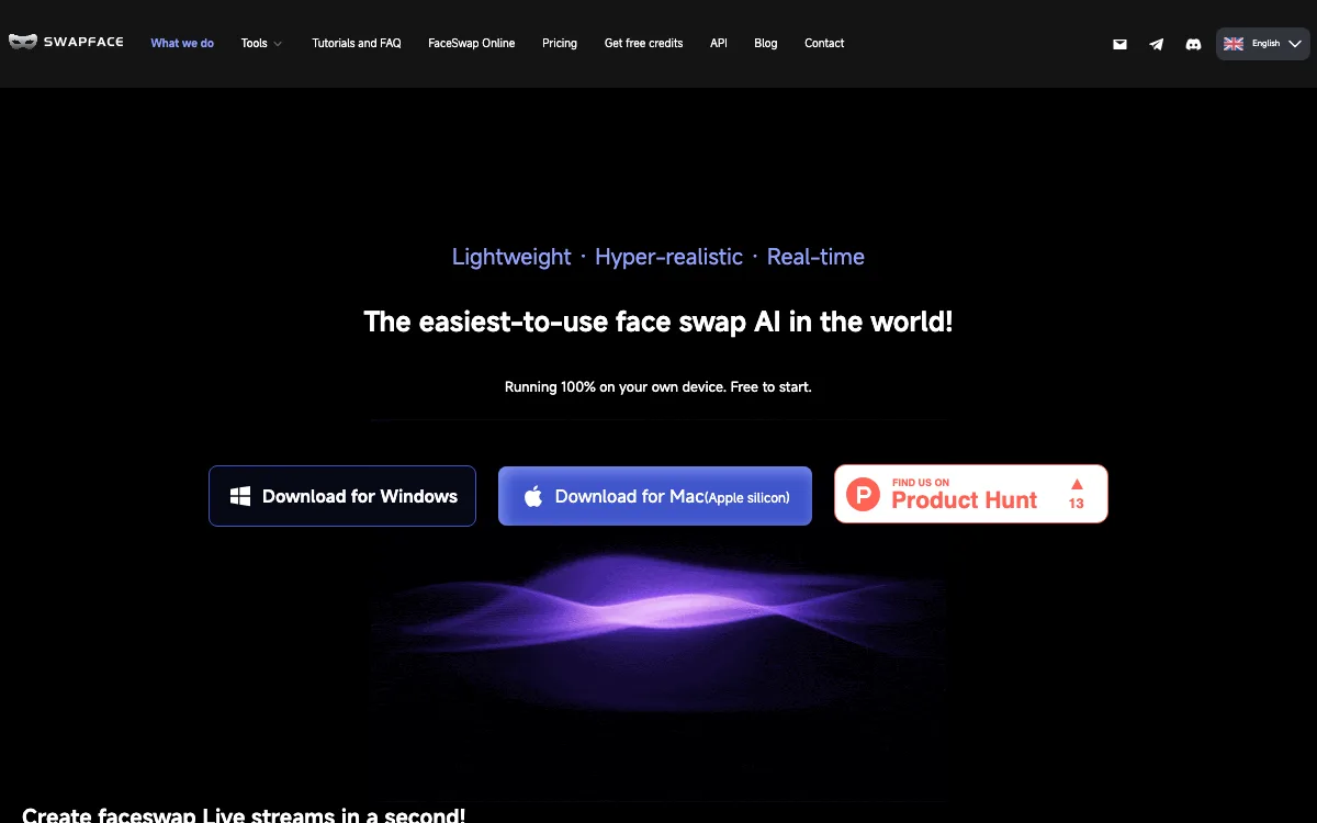Swapface homepage screenshot