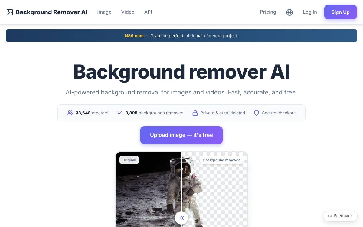 Background remover AI homepage screenshot