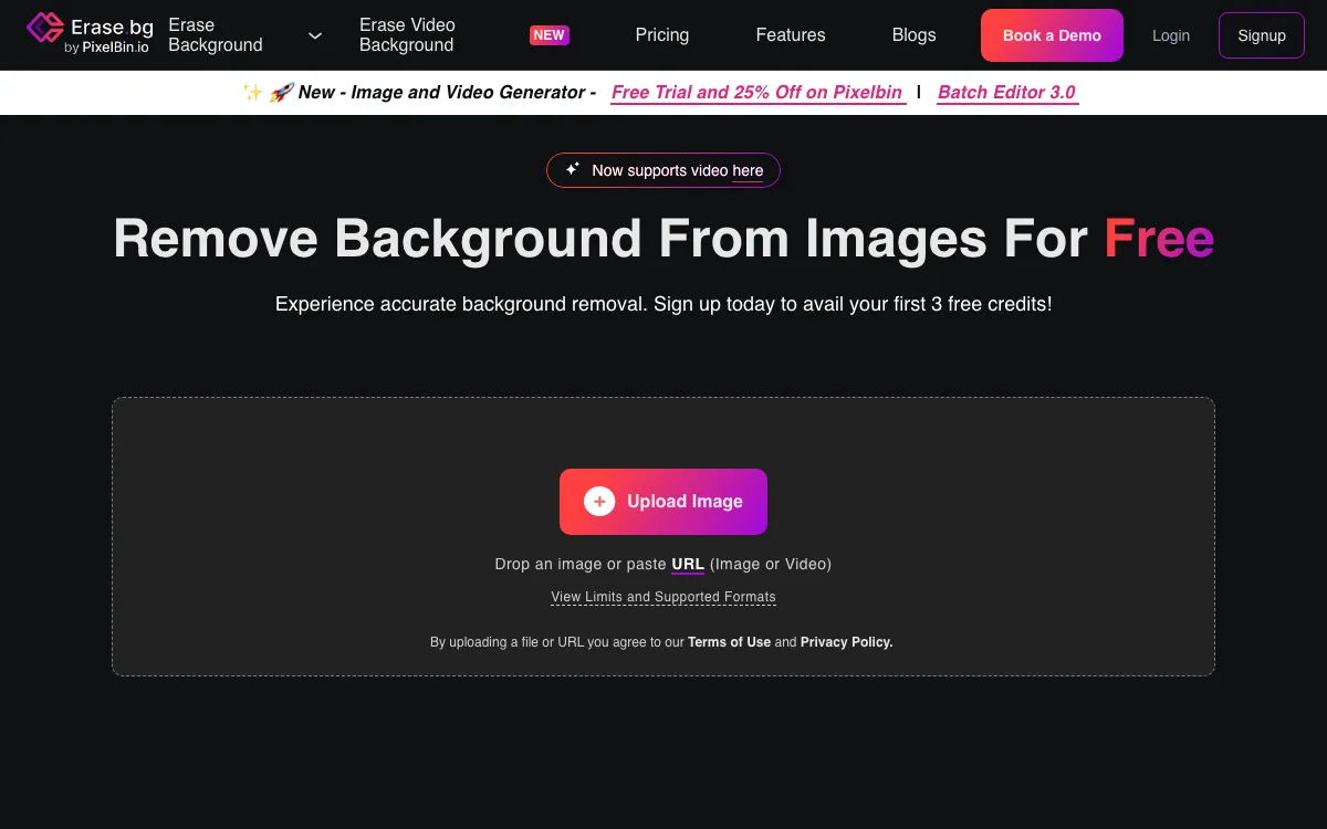 Erase.bg homepage screenshot