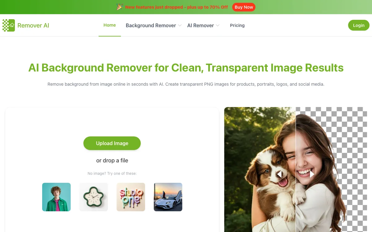 Free AI Background Remover - Remover AI homepage screenshot