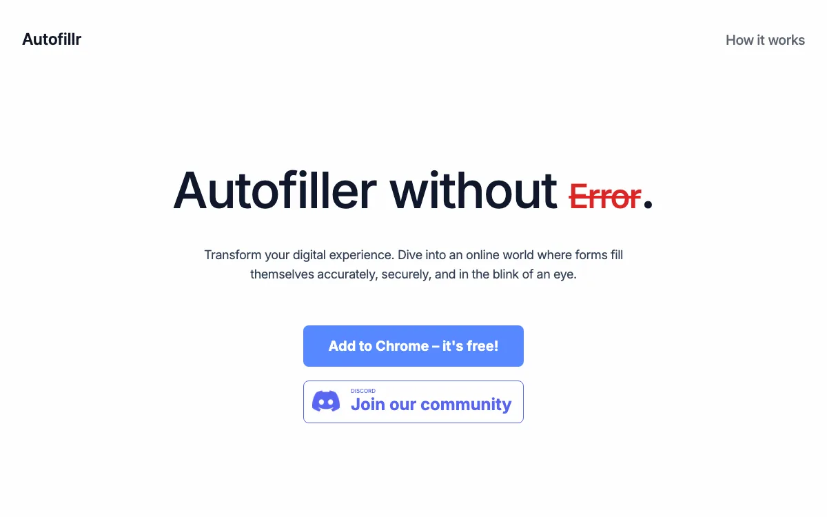 Autofillr homepage screenshot