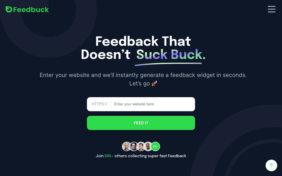 Feedbuck AI homepage screenshot