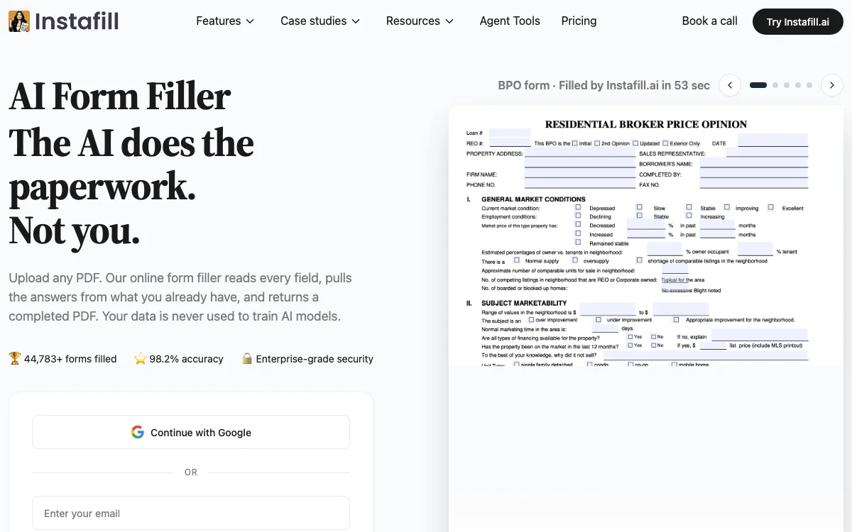 Instafillv1.2.0 homepage screenshot