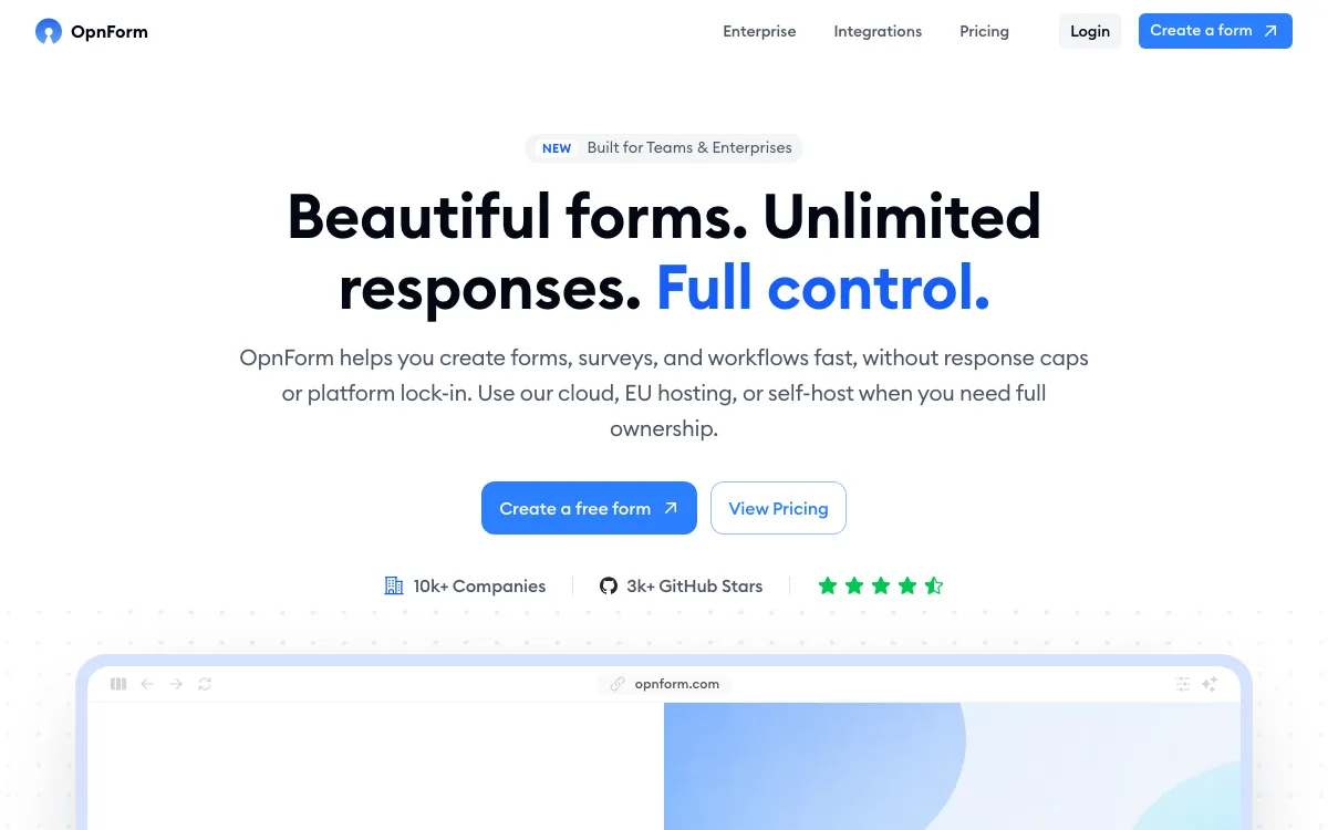 OpnForm homepage screenshot