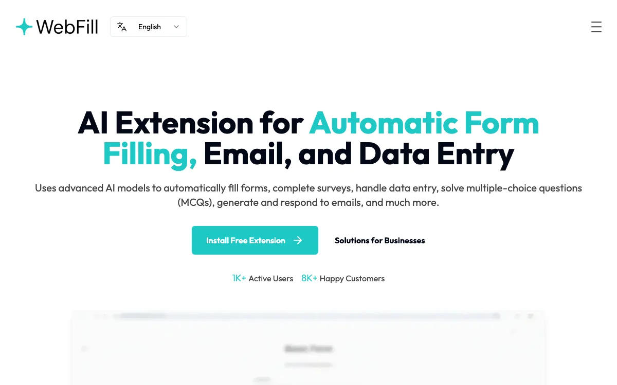 WebFill homepage screenshot