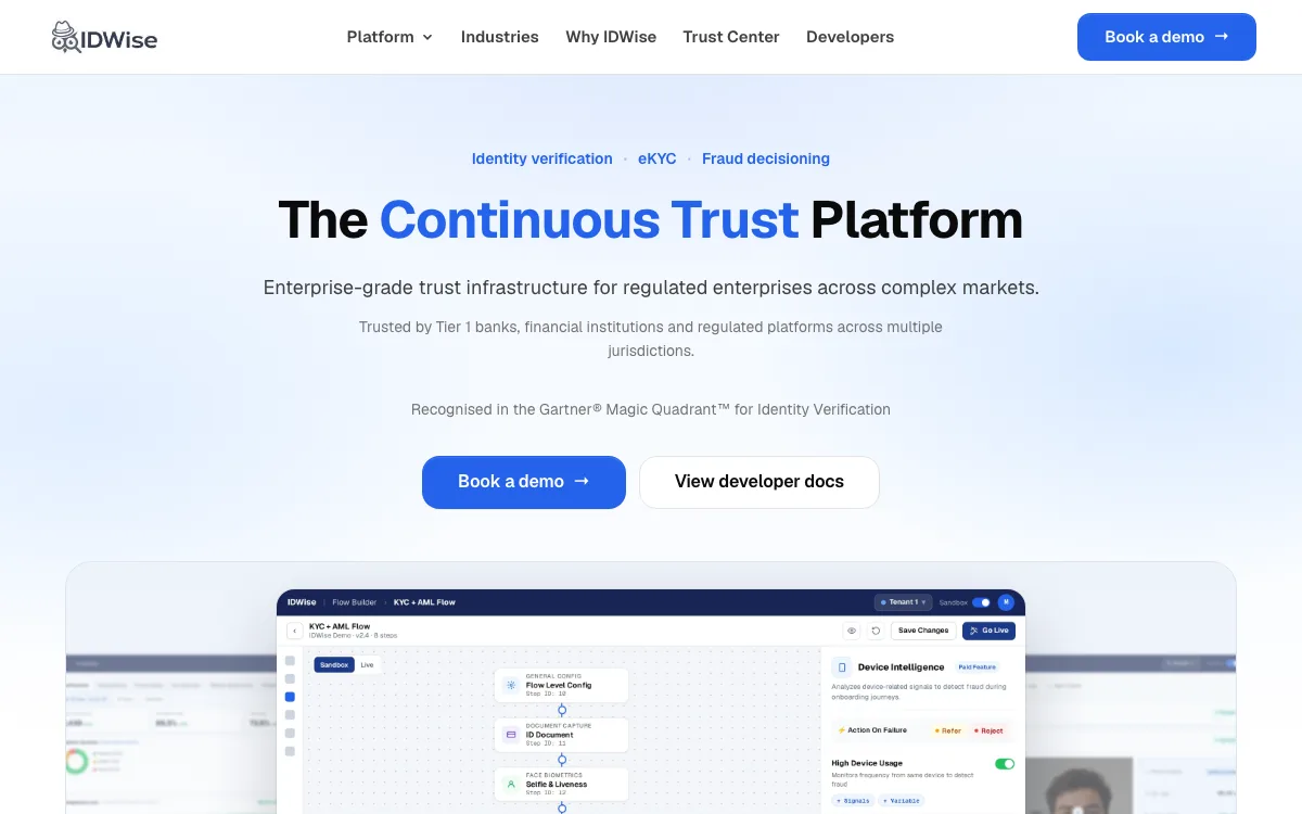 IDWise Identity Verification, eKYC & AML homepage screenshot