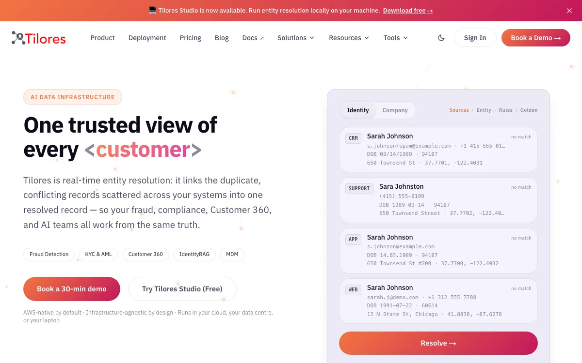 Tilores homepage screenshot