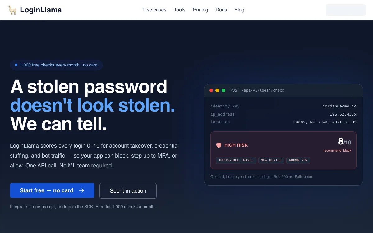 LoginLlama homepage screenshot